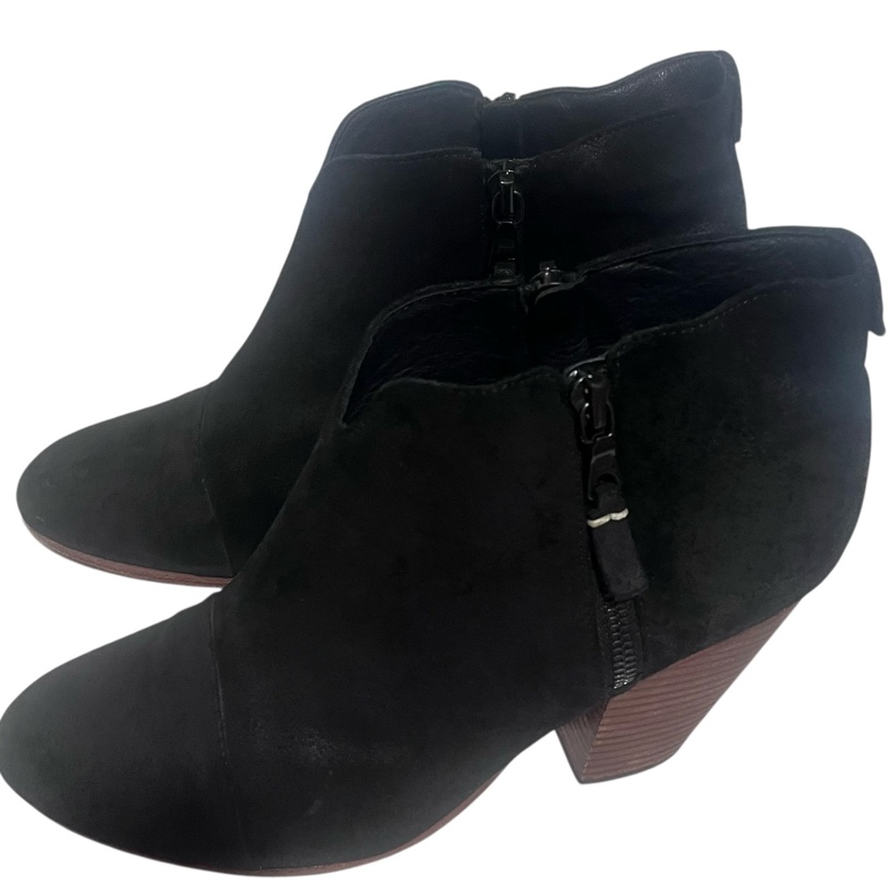 RAG & BONE Margot Waxed Suede Zip Booties – Black Ankle Boots Block Heel - Picture 4 of 11